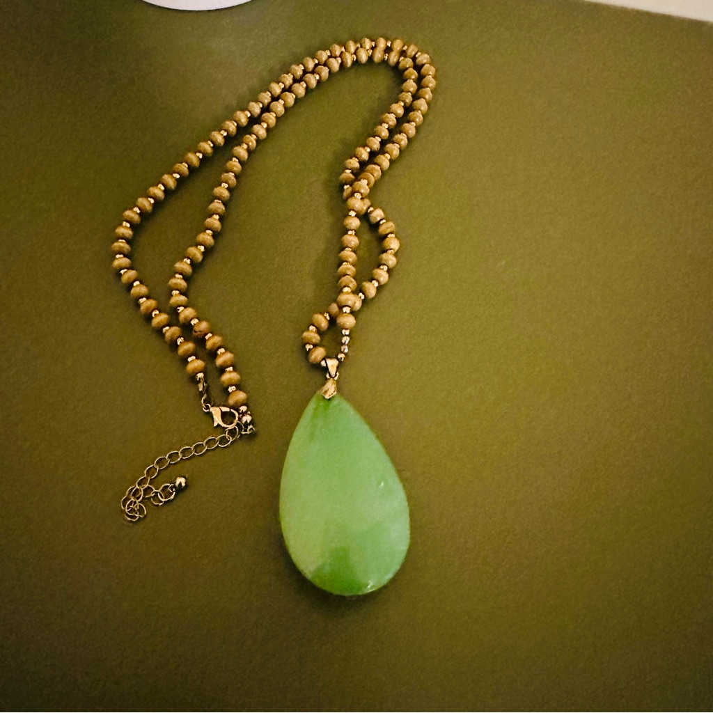 World Market Beaded Green Teardrop Pendant Necklace